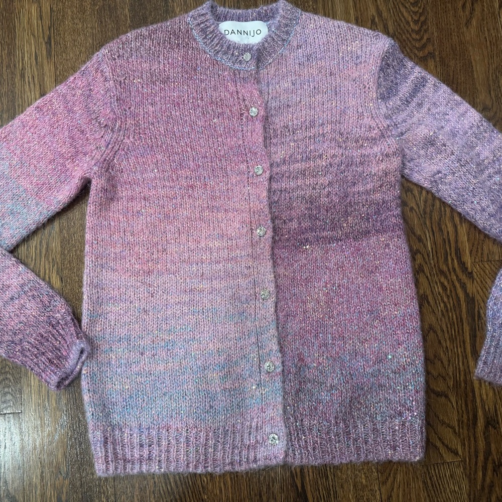 Dannijo Sweater Womens Purple Cardigan Chunky Knit Sequin Rhinestone size Small